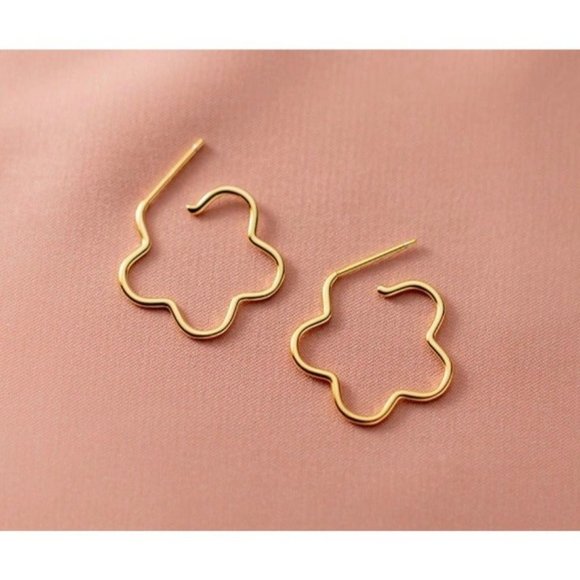 Solid Silver Flower Hoop Stud Earrings-SS038 Gold - Picture 1 of 8